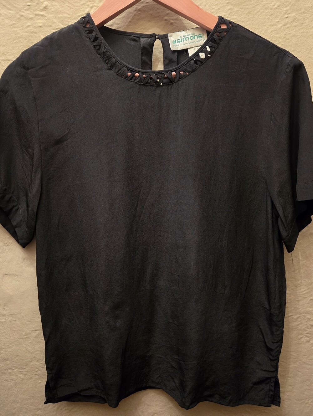 La Maison Simons 100% Silk Black Blouse Minimalist Goth Capsule Top M